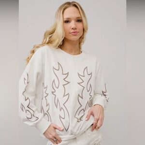 NEW blue b White Cowboy Cowgirl Stitch Embroidered Relaxed Fit Comfy Sweatshirt